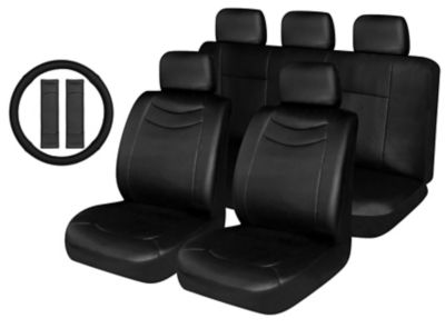 Set de fundas cubre asiento con cubrevolante y cubrecinturones plstico negro