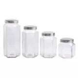Set de 4 frascos vidrio tapa plata