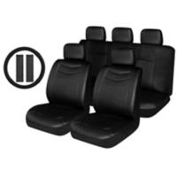 Set de fundas cubre asiento con cubrevolante y cubrecinturones plástico negro